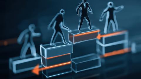 Illustration of figures standing on blocks