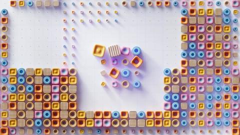 different blocks assembled on a grid.