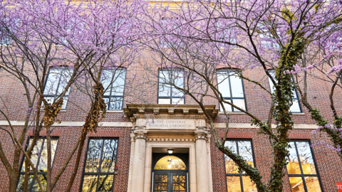 the facade of a Harvard building